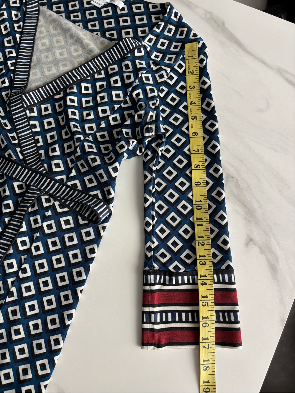 Diane Von Furstenberg Navy, White & Red Geometric Wrap Dress - Picture 9 of 11